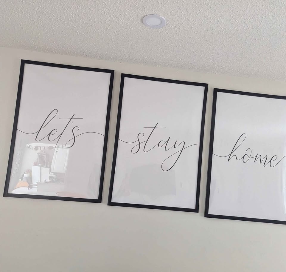 Set of 3 Let's Stay Home Decor Posters with Large Frames - photo 2