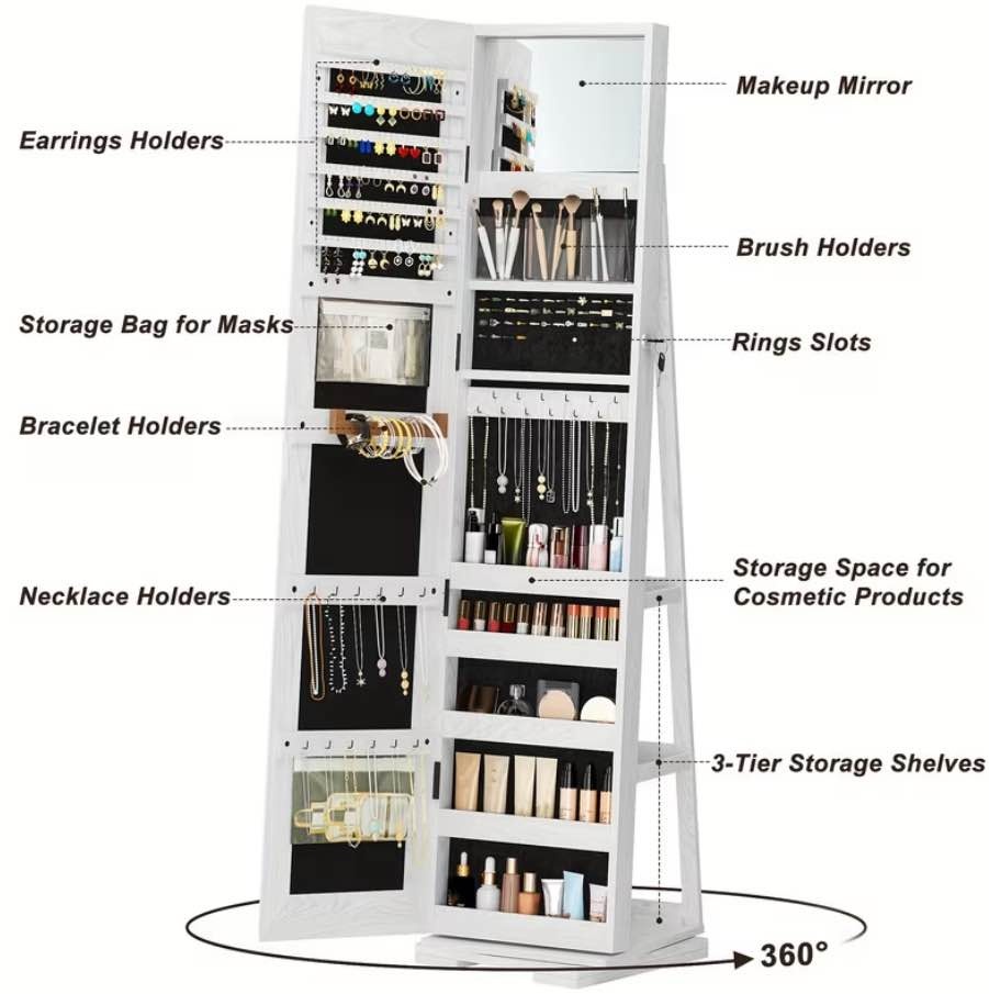 White Jewelry Armoire with Mirror - photo 4