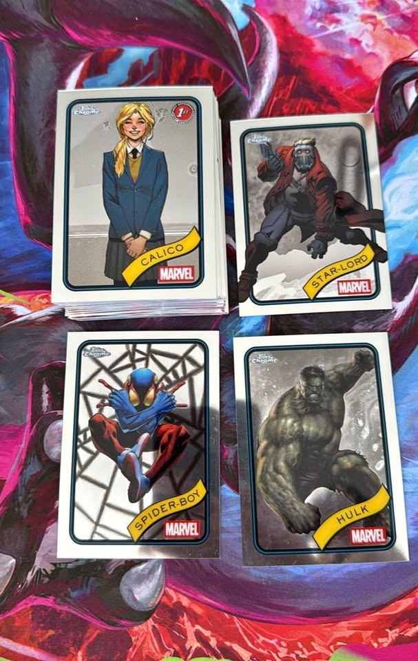 Stack of Topps Chrome Marvel Cards
