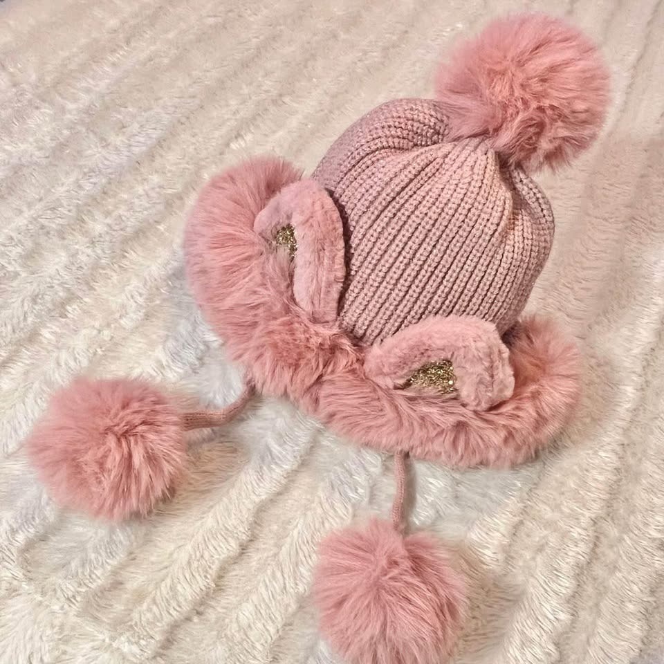 Pink Winter Hat with Cute Animal Ears