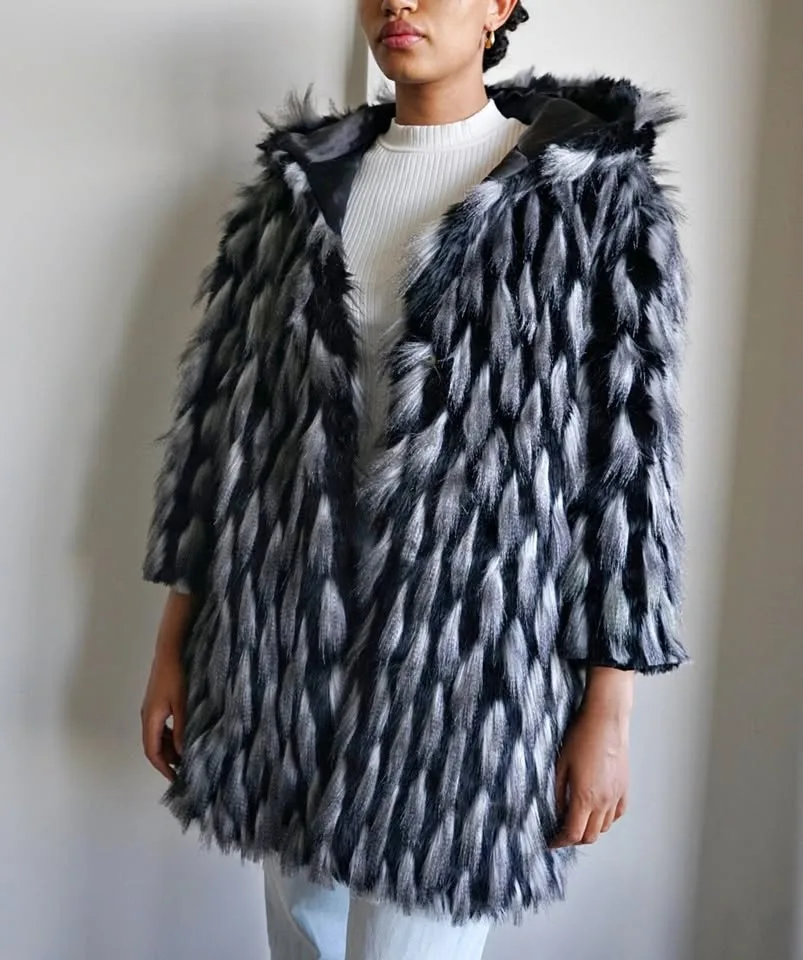 Faux Fur Fuzzy Black Hooded Jacket thumbnail