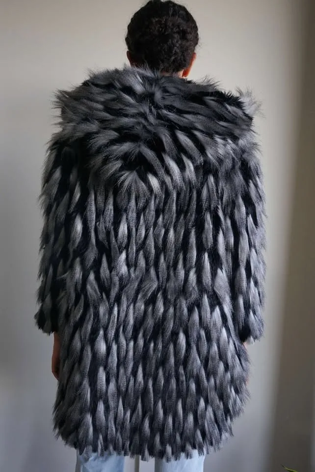 Faux Fur Fuzzy Black Hooded Jacket image indicator(2)