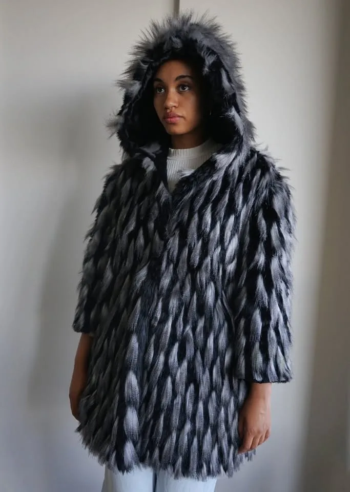 Faux Fur Fuzzy Black Hooded Jacket image indicator(4)