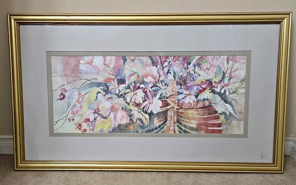 Framed floral art piece