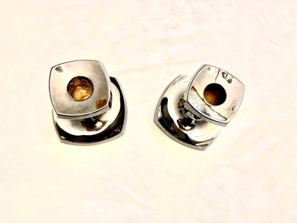 Sleek Silver Tone Candle Holders (Pair) - photo 2