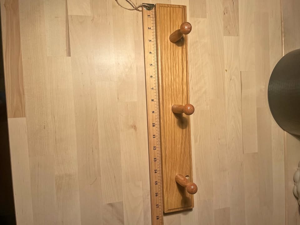 Vintage Wooden Peg Rail Coat Rack with 3 Hooks