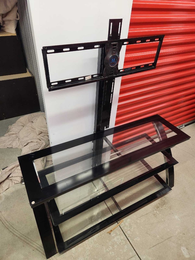 TV Stand with Mount - Black Frame, 3 Glass Shelves