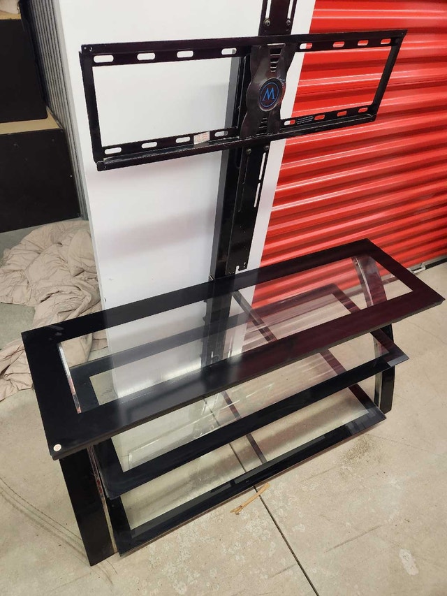 TV Stand with Mount - Black Frame, 3 Glass Shelves - photo 2