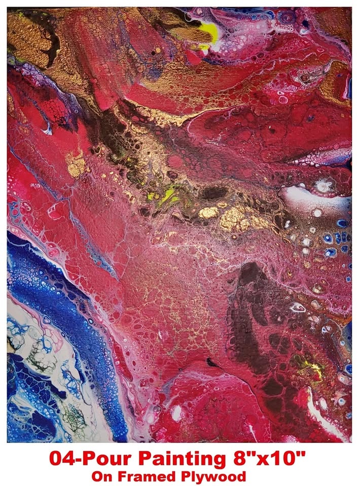 Original Acrylic Poured Painting 8"x10" on Framed Plywood
