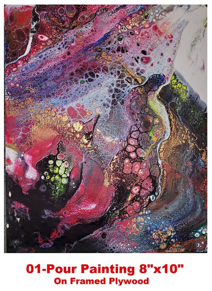 Original Acrylic Poured Painting 8"x10" Framed Plywood