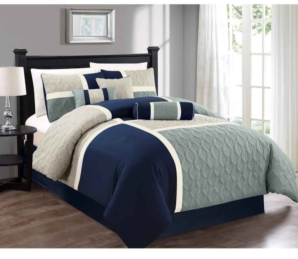 NEW Queen 7-Pc Patchwork Comforter Set - Navy/Gray - photo 2