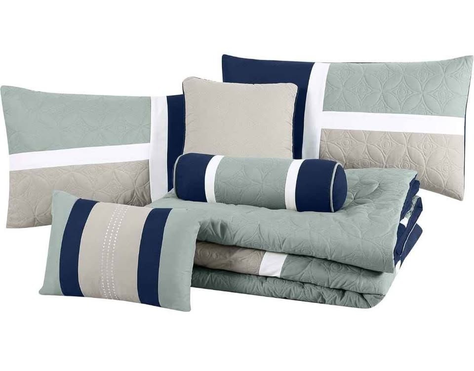 NEW Queen 7-Pc Patchwork Comforter Set - Navy/Gray - photo 5