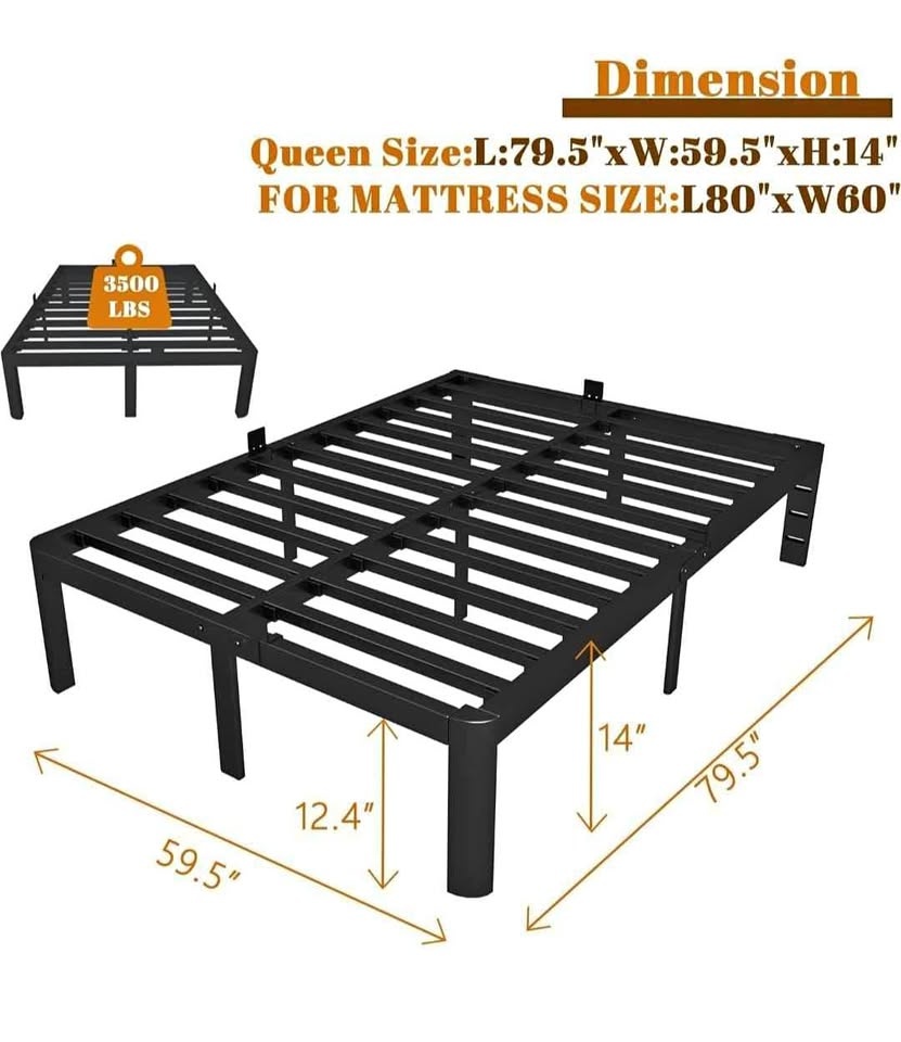 14 Inch Queen Bed Frame with Metal Gaskets, Black