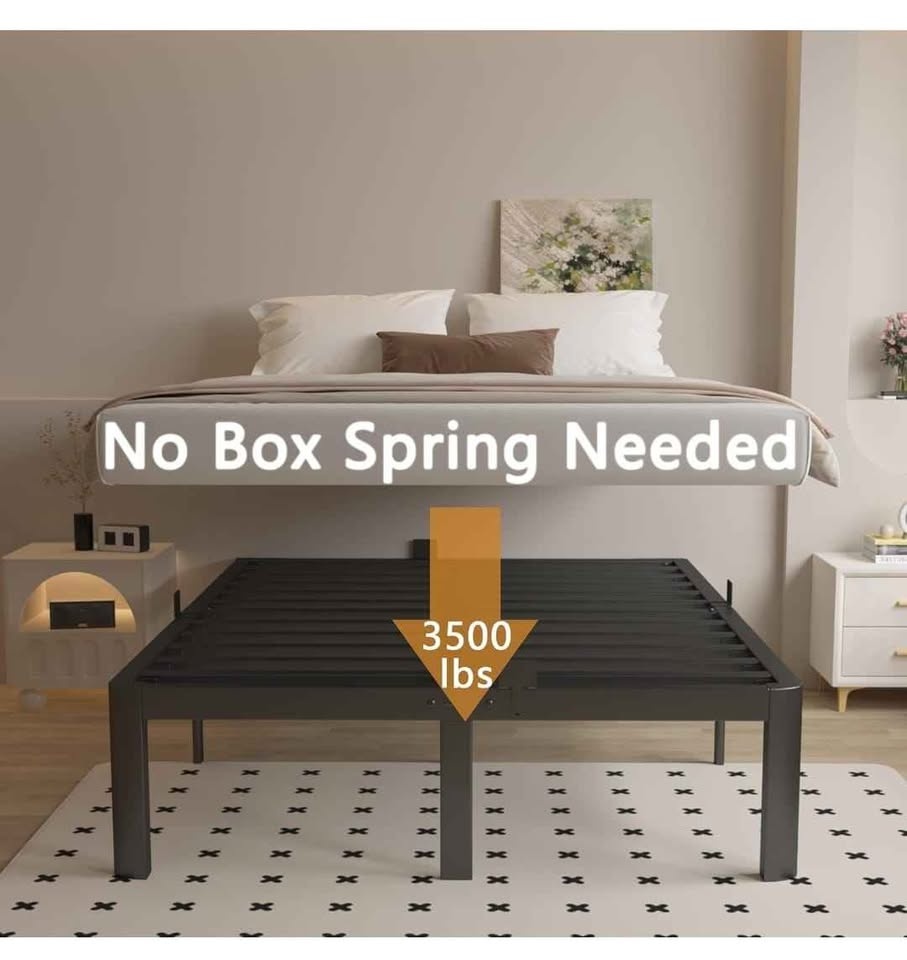 14 Inch Queen Bed Frame with Metal Gaskets, Black - photo 4