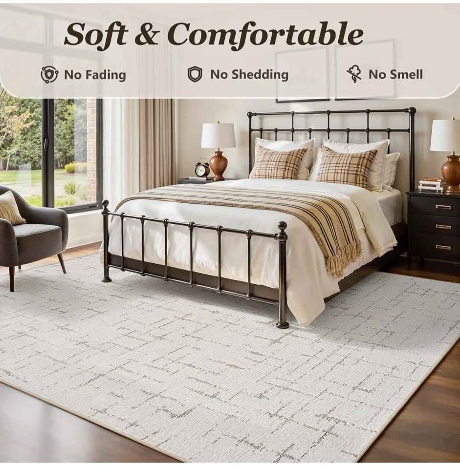 8x10 Beige Area Rug - Brand New Tufted Jacquard - Non-Slip