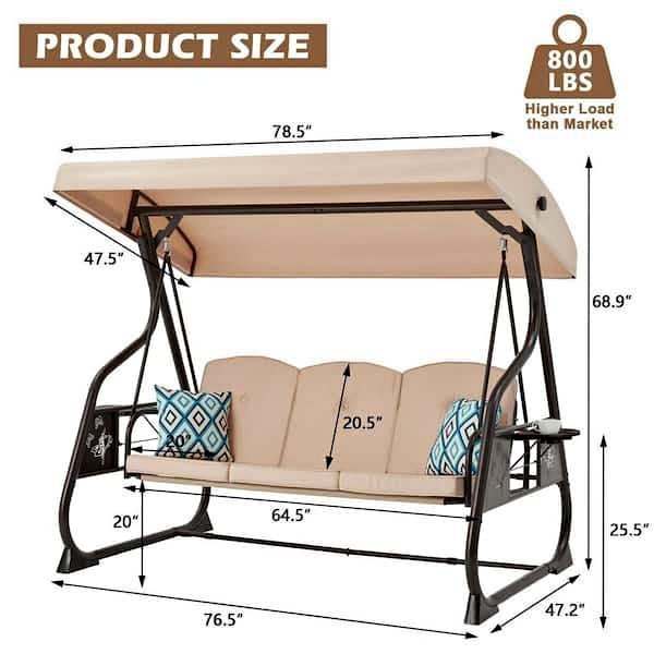3 Seat Patio Porch Swing with Stand