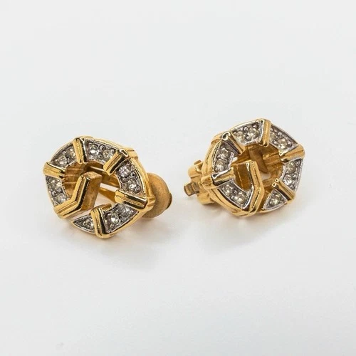 GIVENCHY Vintage 1990s Gold Plated G-Shaped Rhinestone Clip Earr