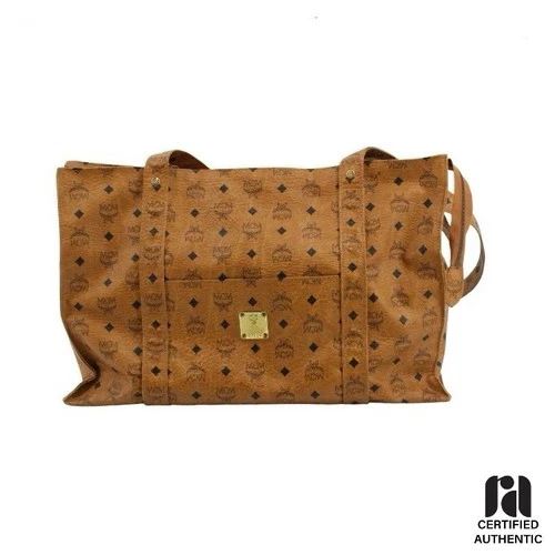MCM Shoulder Tote Hand Bag Leather Camel Brown Visetos