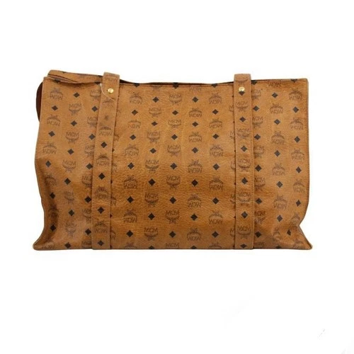 MCM Shoulder Tote Hand Bag Leather Camel Brown Visetos - photo 3