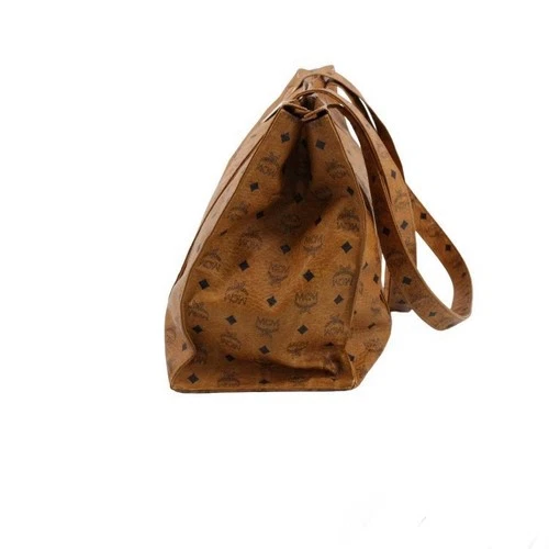 MCM Shoulder Tote Hand Bag Leather Camel Brown Visetos - photo 5