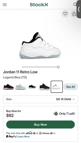 Jordan 11 Retro Low Legend Blue Size 10C (Missing Right Shoelace - photo 2