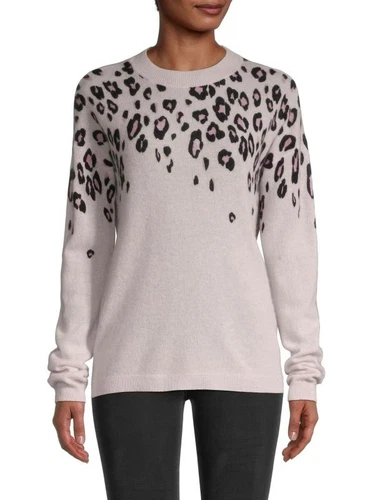 SAKS FIFTH AVENUE 100% CASHMERE Leopard Sweater Gray Womens XS