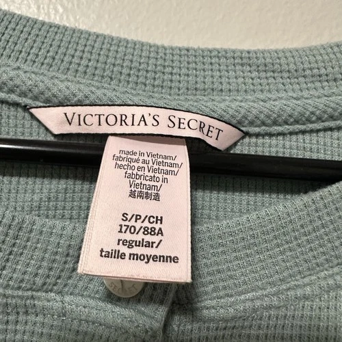 Victoria's Secret Green Waffle Knit Cropped Henley Shirt S - photo 5