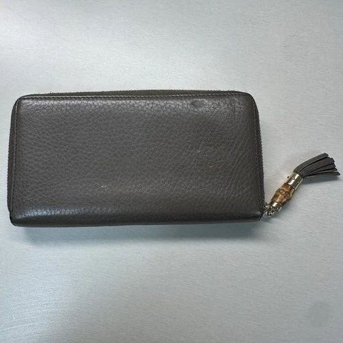GUCCI Bamboo Tassel Swing Leather Zip Around Wallet Brown-Gray - photo 4