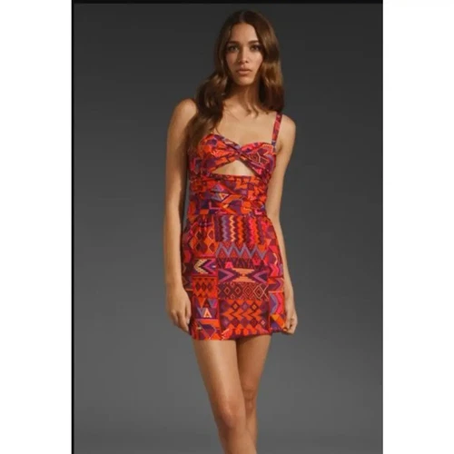 Mara Hoffman Silk Rainbow Tribal Print Mini Dress - Size 6