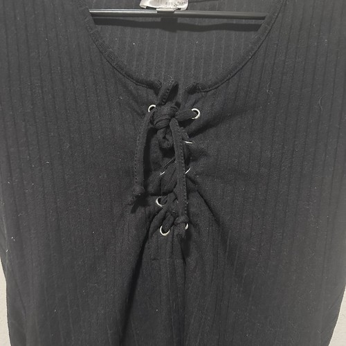 ORANGE KISS Womens Black Lace Bow Tie Ribbed T Shirt Size S - photo 4