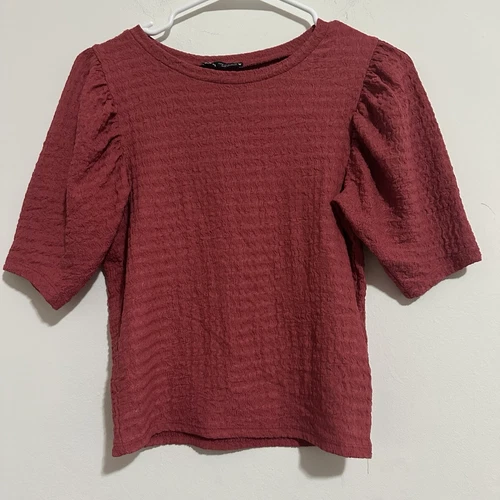 ZARA Ruched Dusty Rose Pink Short Sleeve Top Womens Size S