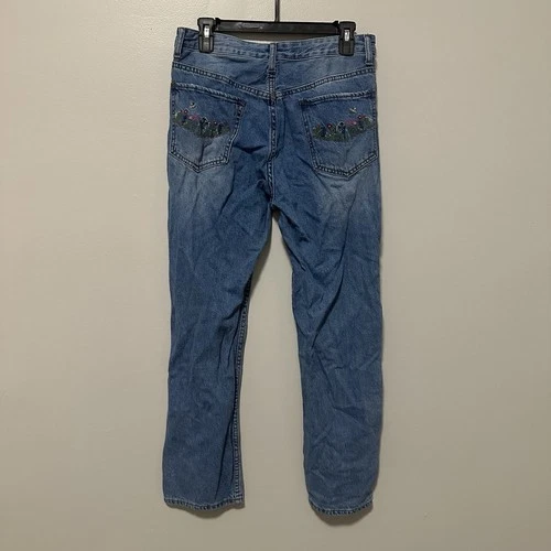 S.O.N.G Timeless Fit Womens Floral Embroidered Denim Pant Size 9