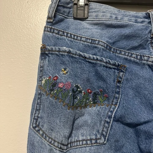 S.O.N.G Timeless Fit Womens Floral Embroidered Denim Pant Size 9 - photo 2