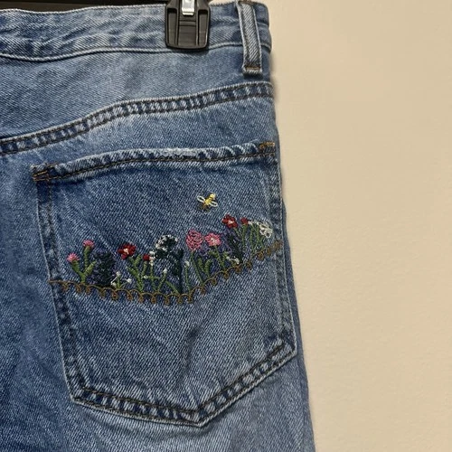 S.O.N.G Timeless Fit Womens Floral Embroidered Denim Pant Size 9 - photo 3