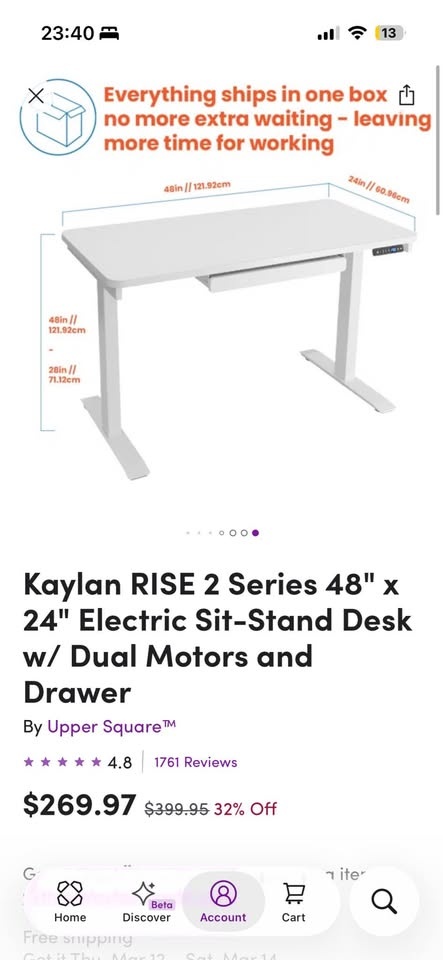 Electric Sit/Stand Desk with Drawer - photo 3
