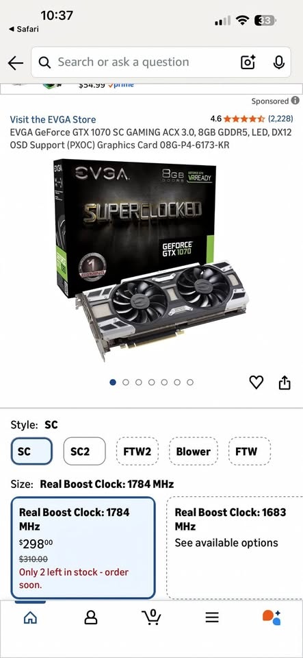 EVGA GeForce GTX 1070 SC Gaming Graphics Card