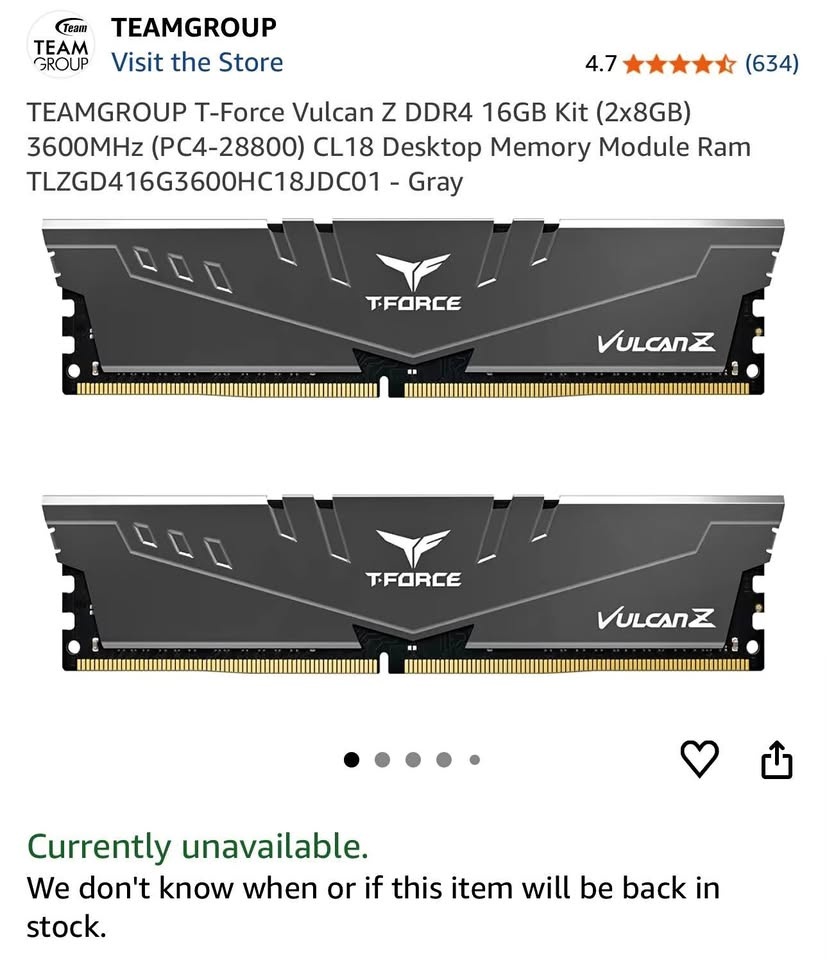 TEAMGROUP T-Force Vulcan Z DDR4 16GB RAM (2x8GB) 3600MHz