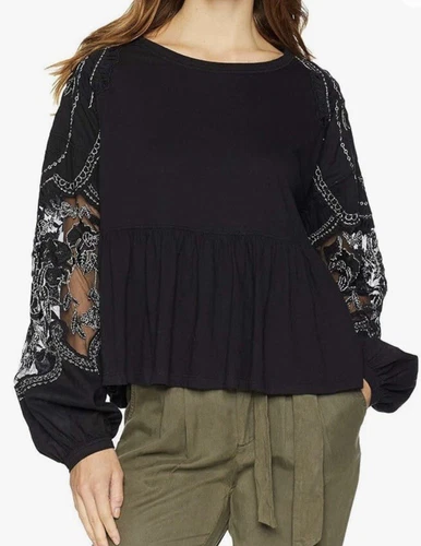 Free People Boho Penny Embroidered Peplum Top - Women's S