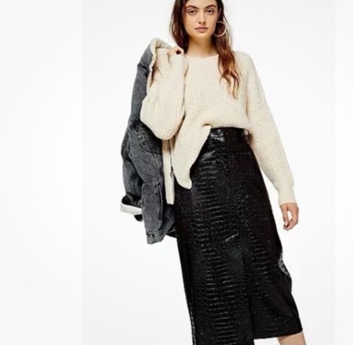 NWT Topshop Faux Croc Leather Burgundy Midi Skirt Size 8