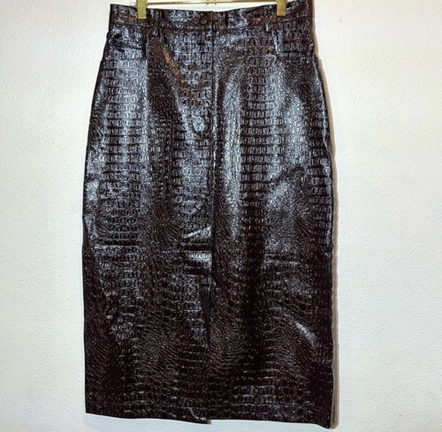 NWT Topshop Faux Croc Leather Burgundy Midi Skirt Size 8 - photo 3