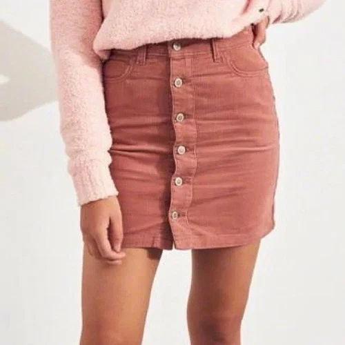 Hollister Ultra High Rise Corduroy Mini Skirt - Dusty Rose - Siz