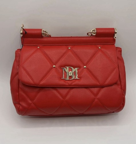 Badgley Mischka Red Diamond Quilted Leather Top Handle Bag