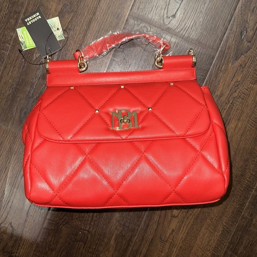 Badgley Mischka Red Diamond Quilted Leather Top Handle Bag - photo 4