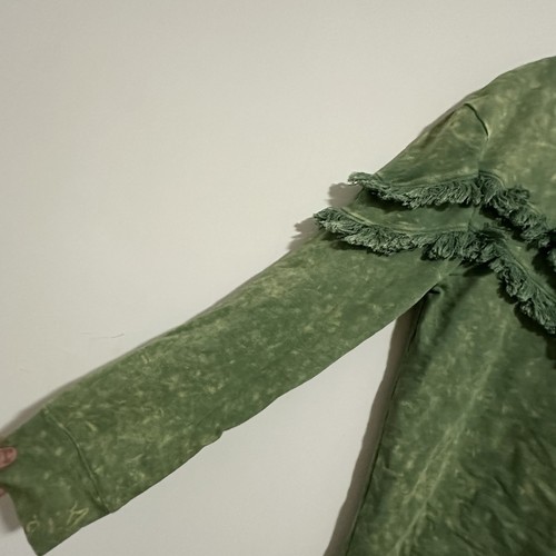 RARE BIBI 100% COTTON Crew Neck Heathered Green Fringe Sweatshir - photo 3