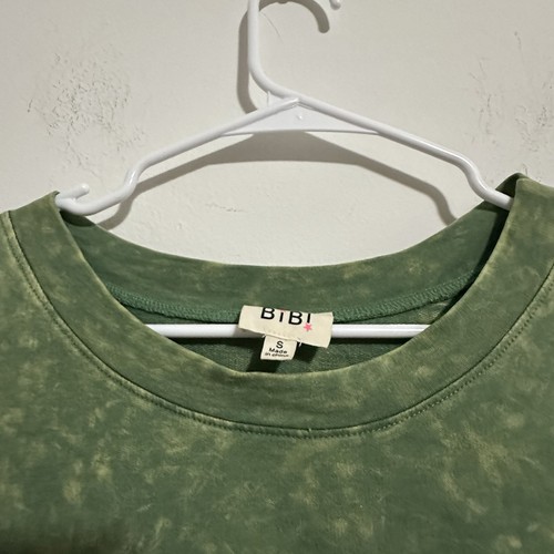 RARE BIBI 100% COTTON Crew Neck Heathered Green Fringe Sweatshir - photo 5