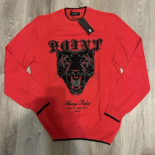 LEFT POINT ITALY Red & Black Rhinestone Crewneck Knit Size L - photo 2