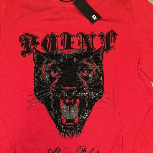 LEFT POINT ITALY Red & Black Rhinestone Crewneck Knit Size L - photo 3
