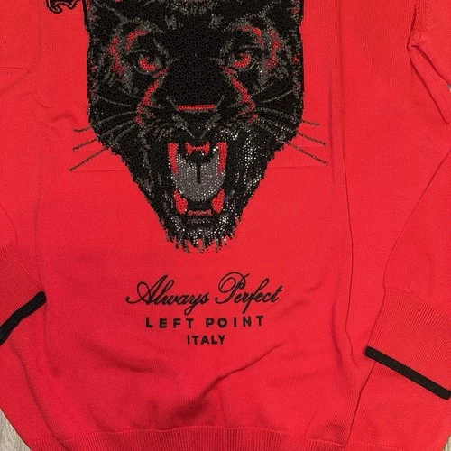 LEFT POINT ITALY Red & Black Rhinestone Crewneck Knit Size L - photo 4