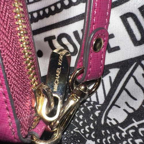 RARE Michael Kors Small Hot Pink Leather Zip Around Wallet Y2K B - photo 3