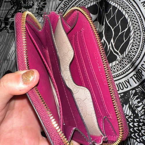 RARE Michael Kors Small Hot Pink Leather Zip Around Wallet Y2K B - photo 4